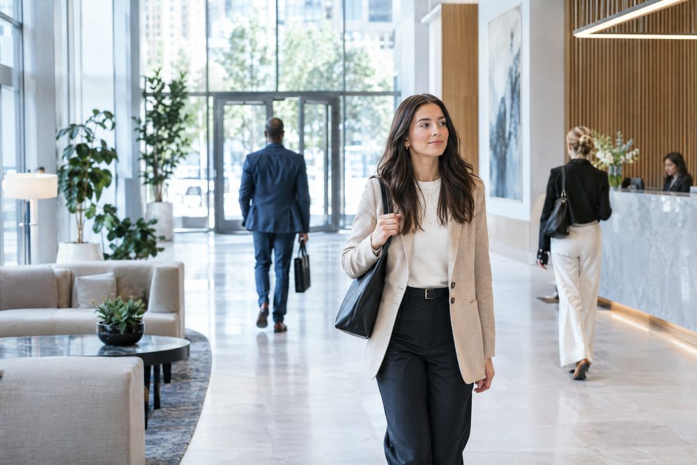 A bright modern building lobby