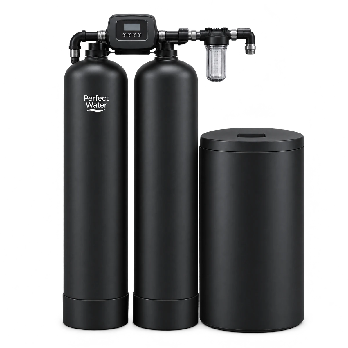 Twin-tank water softener and brine reservoir